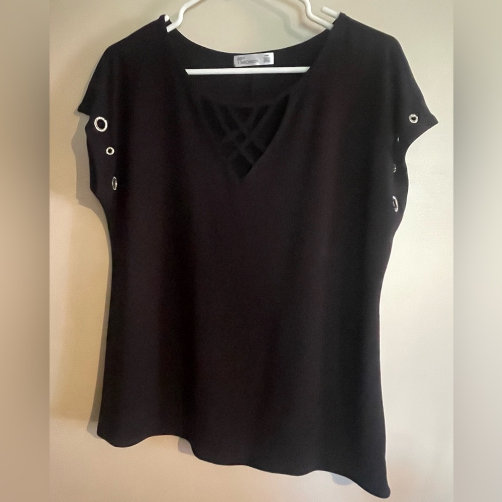 89th & Madison Black Blouse with Grommet Details